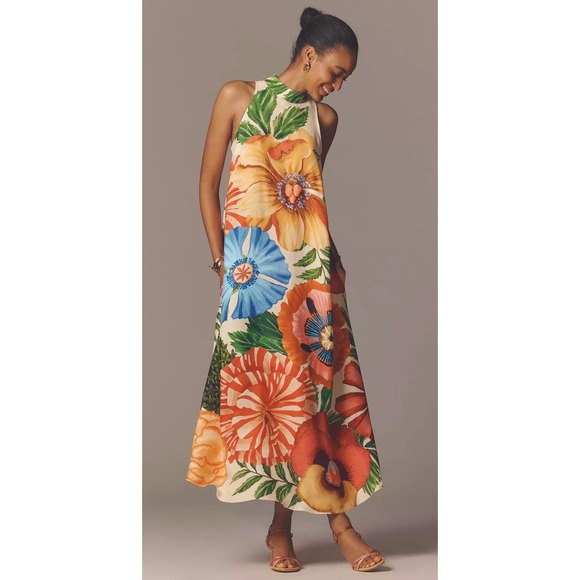 FARM Rio Dresses & Skirts - Farm Rio for Anthropologie Floral Halter Maxi Dress Womens Size S Resort Luxe